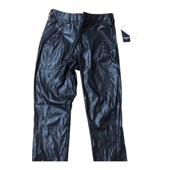 Guess‎ black leather zippered rocker crinkled rock n roll biker pants size 6 new - Picture 2 of 11
